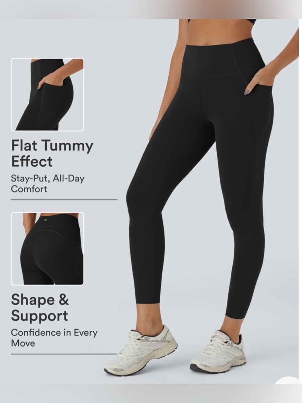 HALARA Black High-Waist Leggings with Side Pockets